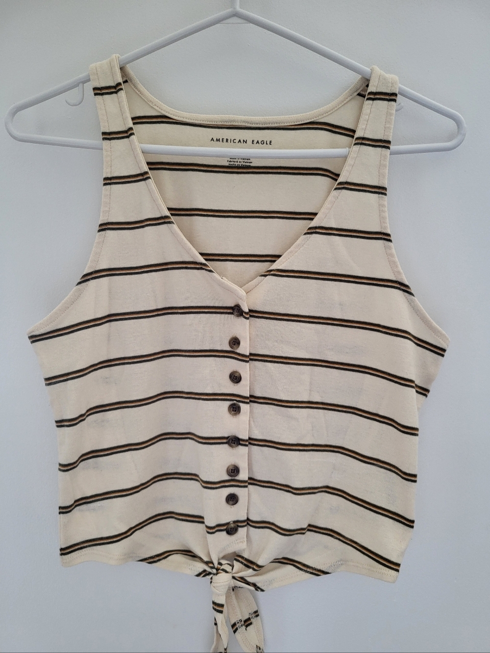 American Eagle Womens Sleeveless Button Down Crop Tie Tank Top
